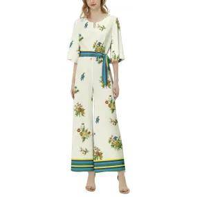 Summertime Collage Dolman Sleeve Belted Wide Leg Jumpsuit