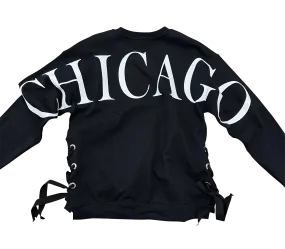 Sweatshirt, Crewneck Black, Big White Chicago w/ Black Ties