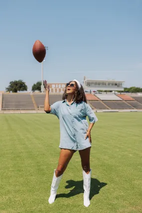Tailgate Time Denim Romper - Light Denim