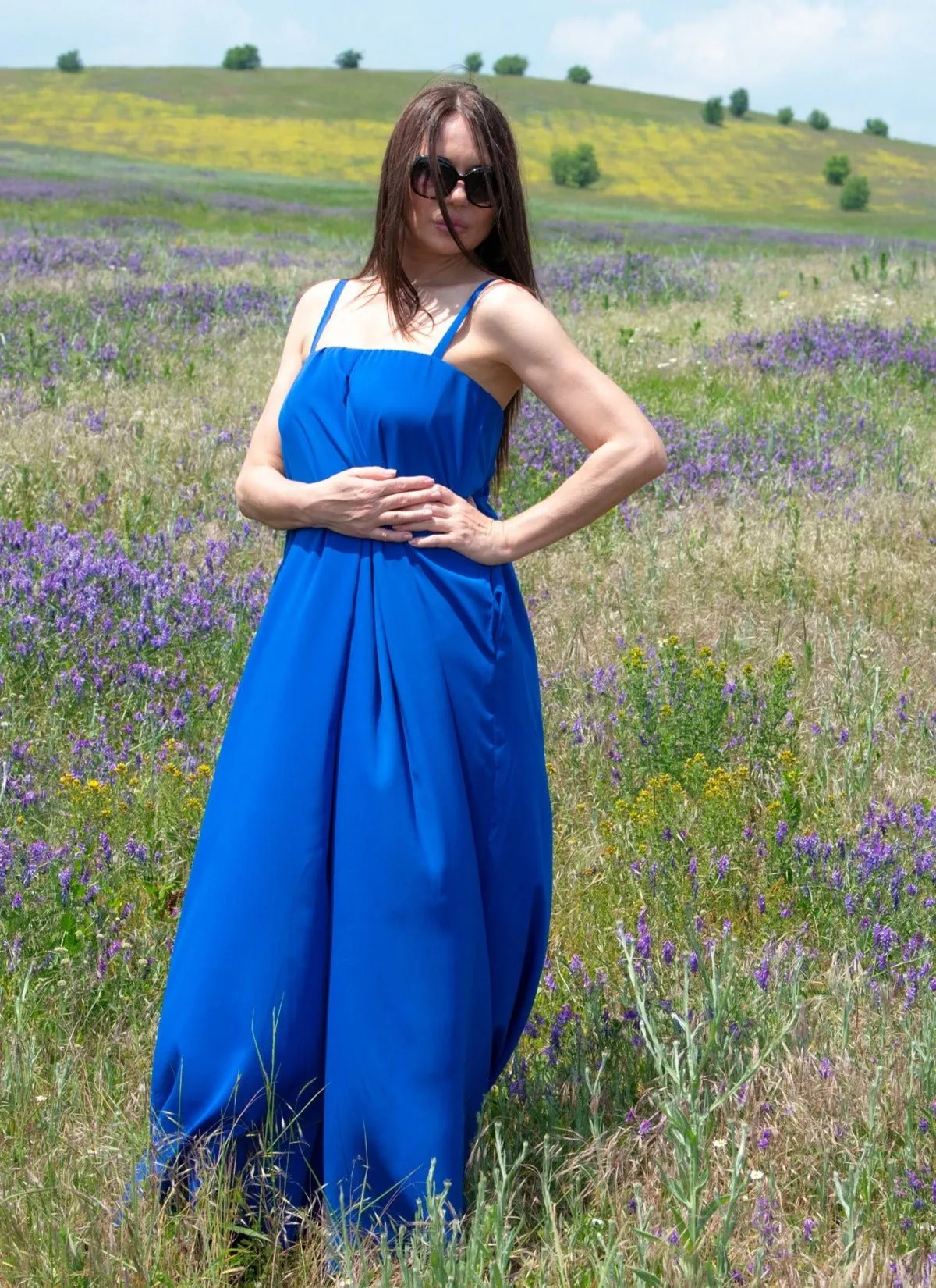 TALIA Blue Wide Off Shoulders Jumpsuit