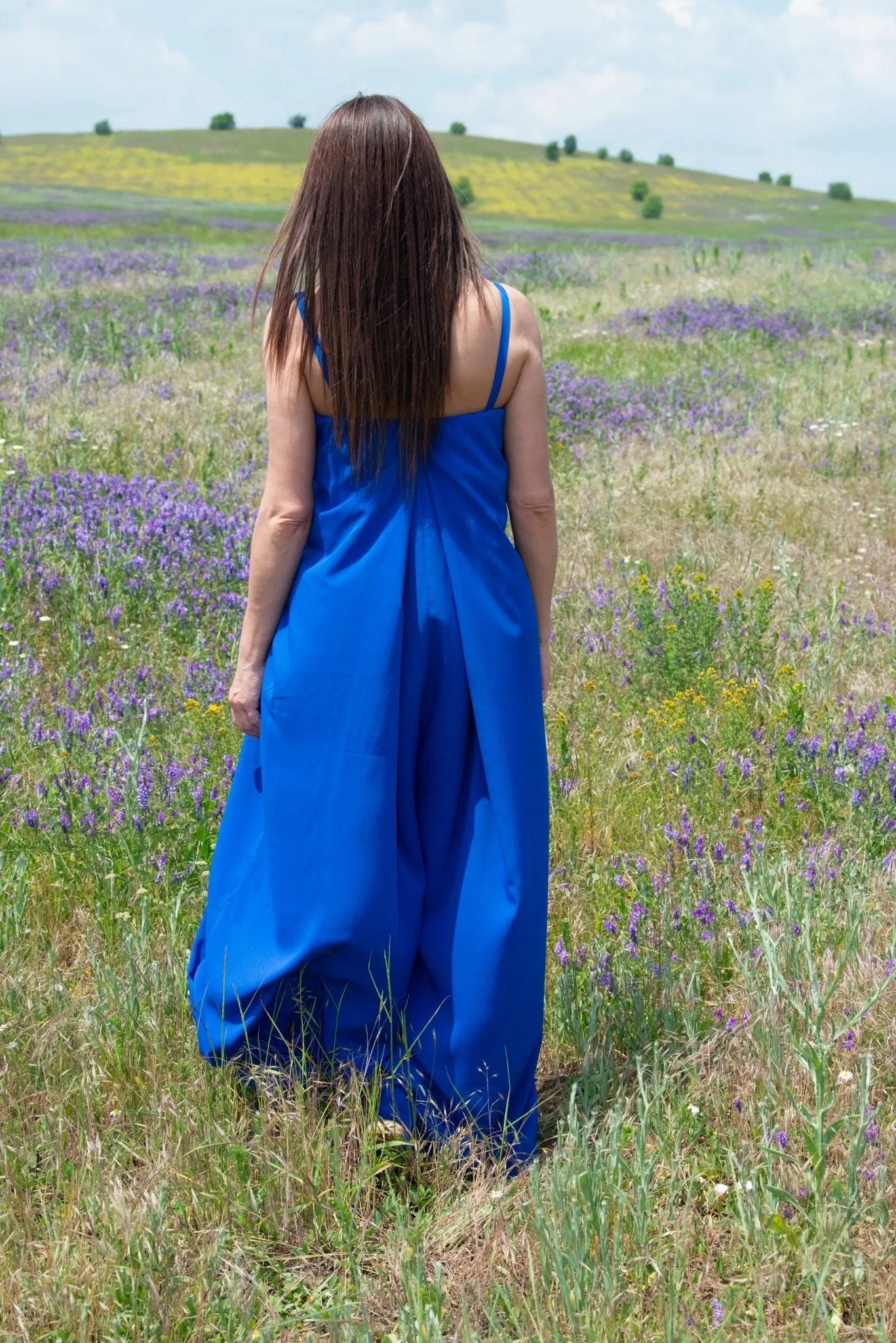 TALIA Blue Wide Off Shoulders Jumpsuit