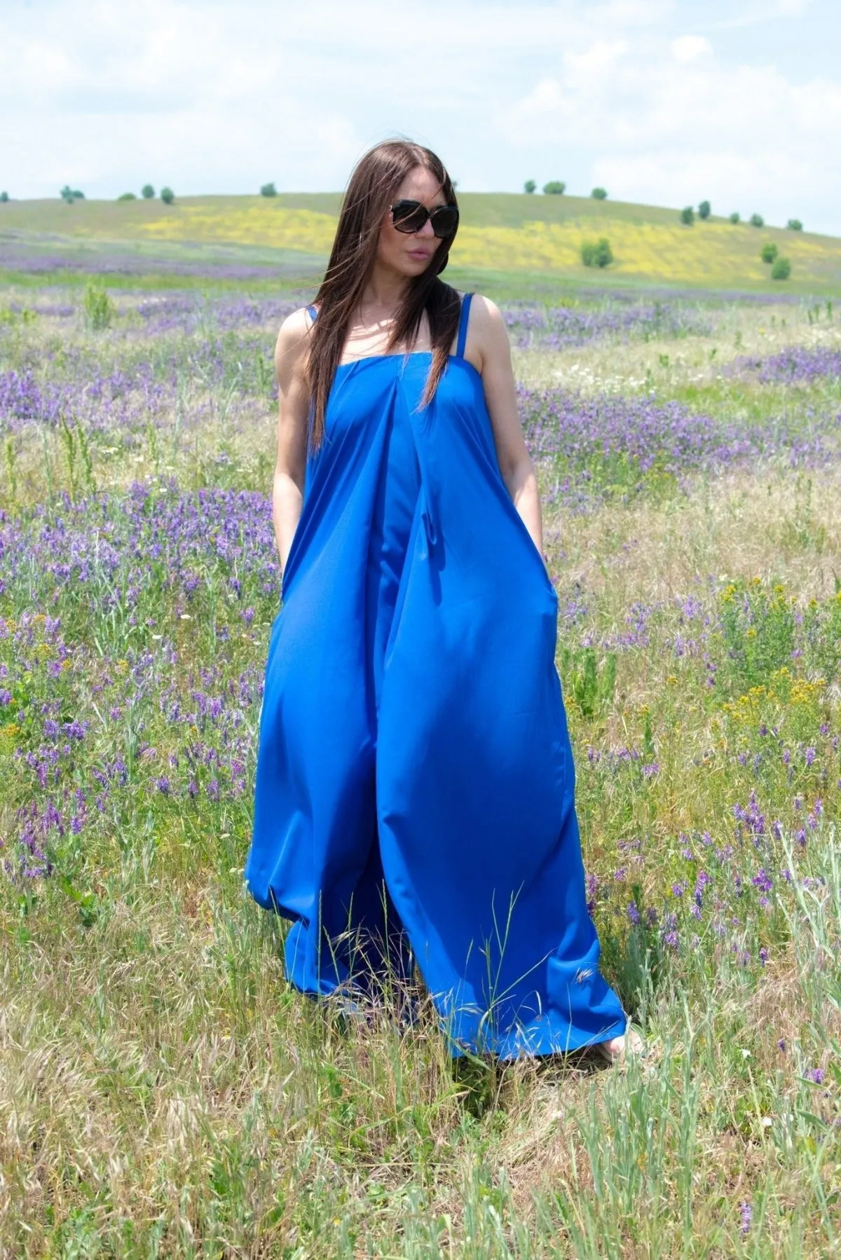 TALIA Blue Wide Off Shoulders Jumpsuit