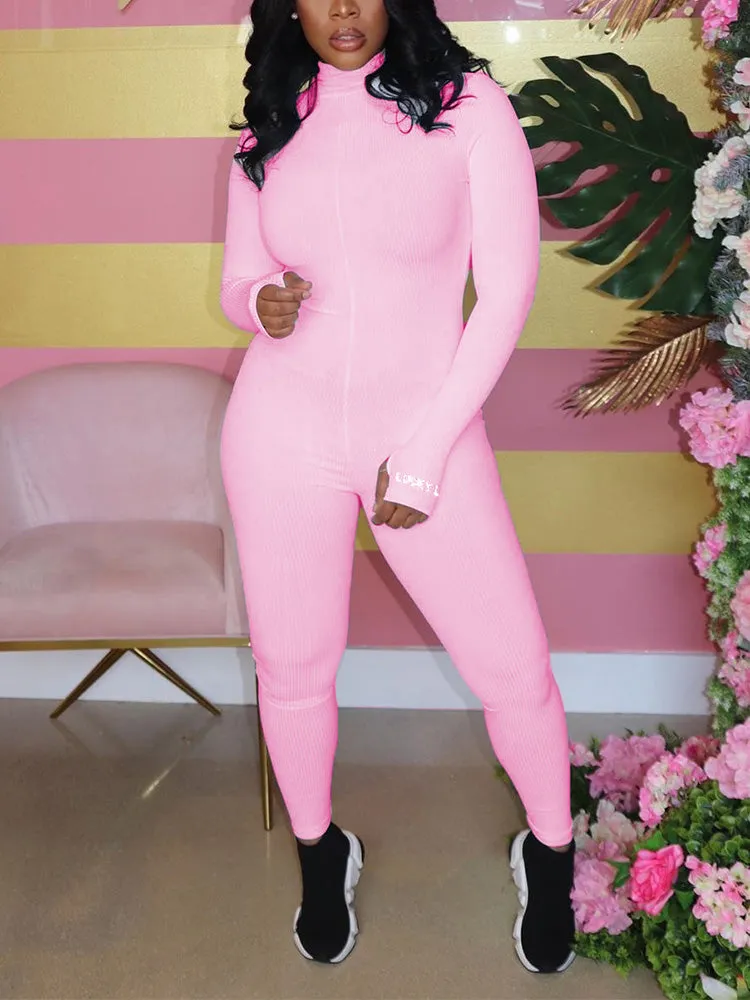Thumbhole Sleeve Zip Jumpsuit