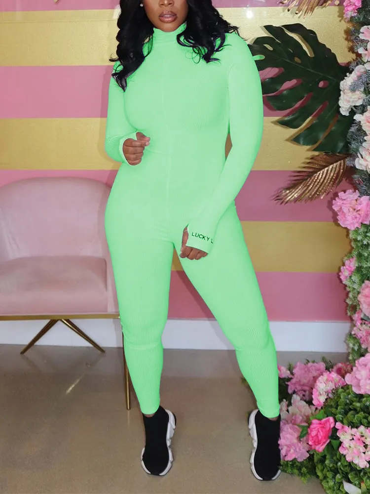 Thumbhole Sleeve Zip Jumpsuit