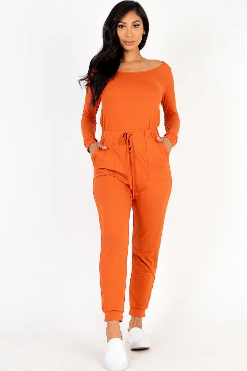 Tie Waist Long Sleeve Jumpsuit
