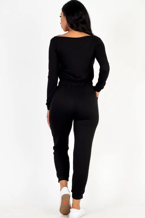 Tie Waist Long Sleeve Jumpsuit