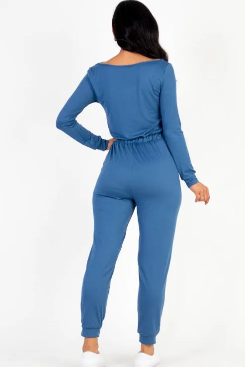 Tie Waist Long Sleeve Jumpsuit