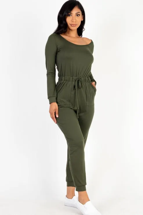 Tie Waist Long Sleeve Jumpsuit