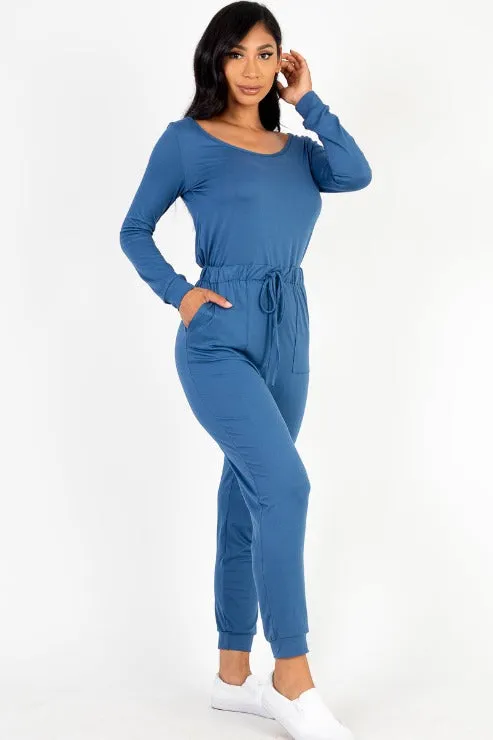 Tie Waist Long Sleeve Jumpsuit