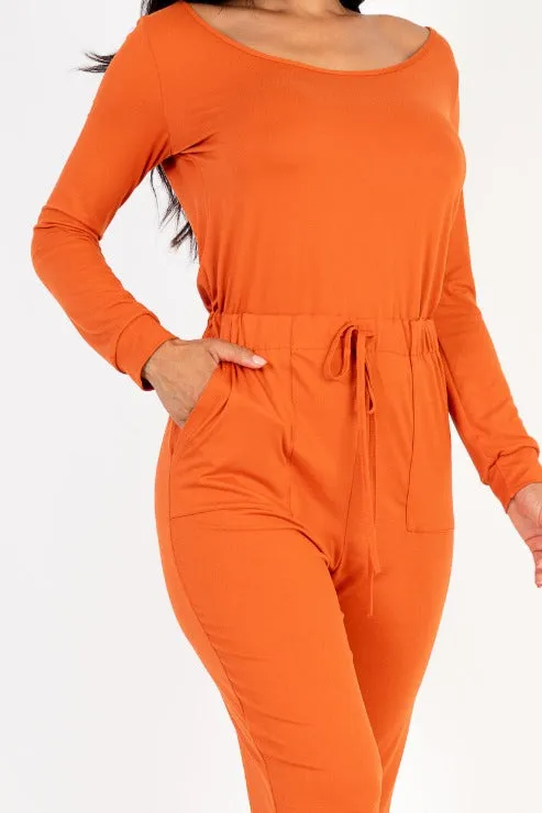 Tie Waist Long Sleeve Jumpsuit