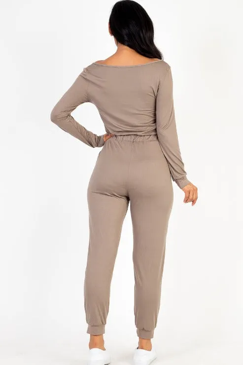 Tie Waist Long Sleeve Jumpsuit