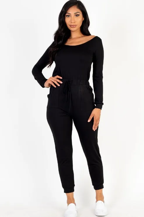 Tie Waist Long Sleeve Jumpsuit