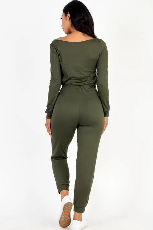 Tie Waist Long Sleeve Jumpsuit
