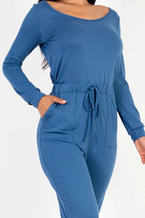 Tie Waist Long Sleeve Jumpsuit