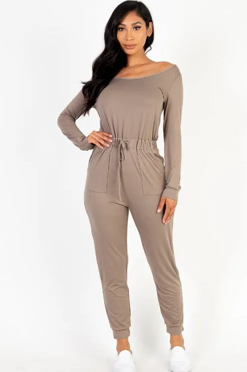 Tie Waist Long Sleeve Jumpsuit
