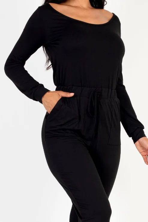 Tie Waist Long Sleeve Jumpsuit