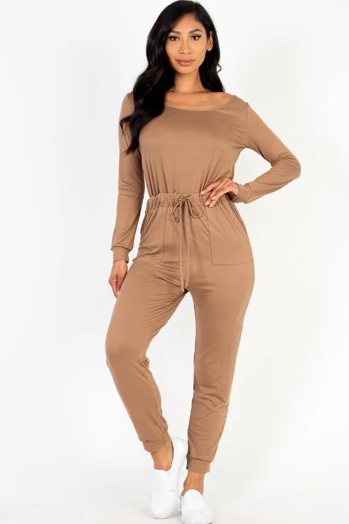 Tie Waist Long Sleeve Jumpsuit