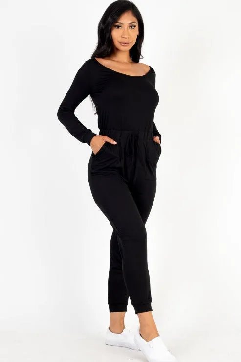 Tie Waist Long Sleeve Jumpsuit