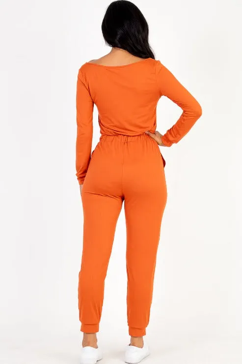 Tie Waist Long Sleeve Jumpsuit