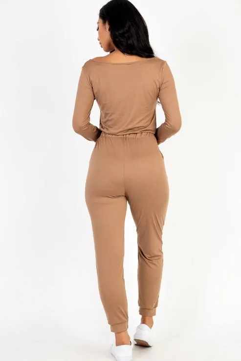 Tie Waist Long Sleeve Jumpsuit