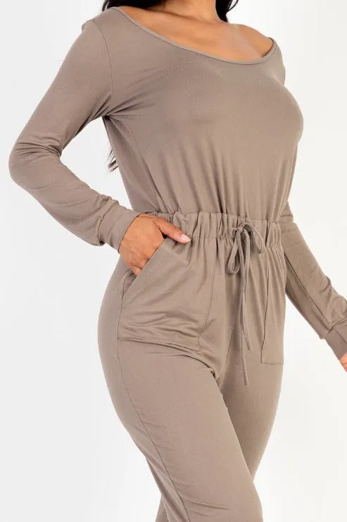 Tie Waist Long Sleeve Jumpsuit