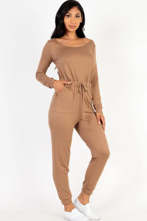 Tie Waist Long Sleeve Jumpsuit