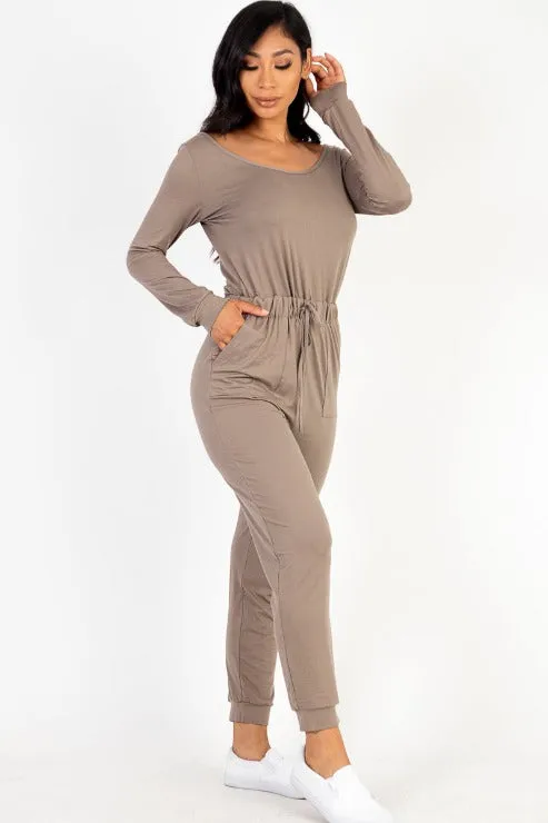 Tie Waist Long Sleeve Jumpsuit