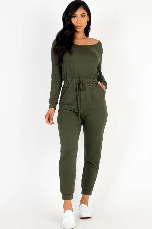 Tie Waist Long Sleeve Jumpsuit