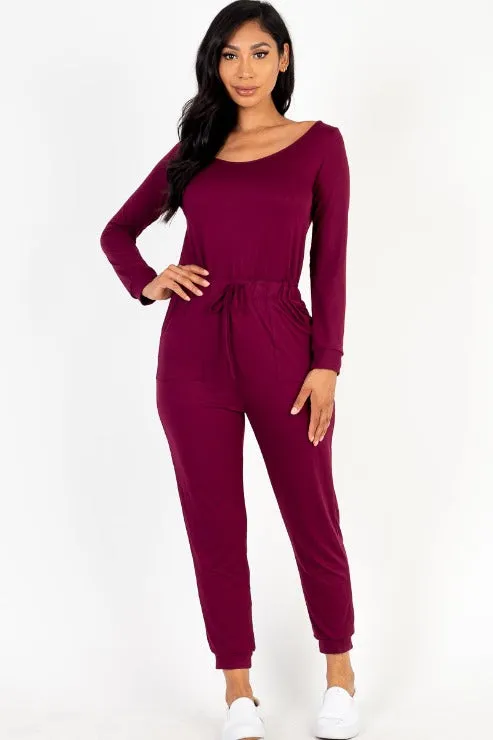 Tie Waist Long Sleeve Jumpsuit