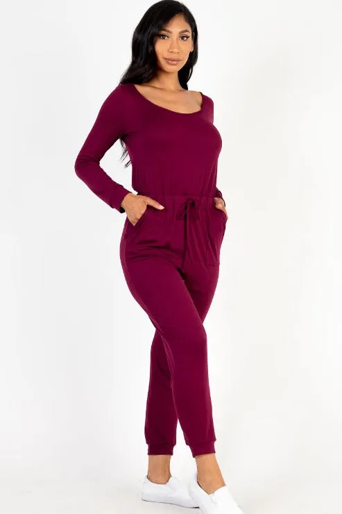 Tie Waist Long Sleeve Jumpsuit