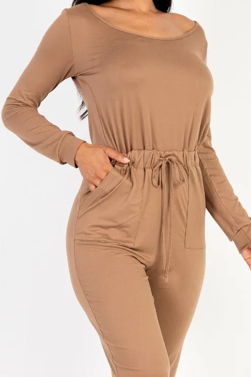 Tie Waist Long Sleeve Jumpsuit