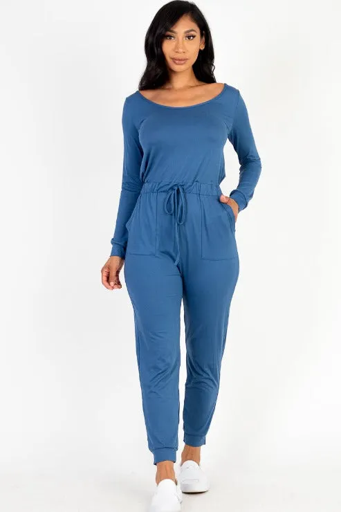 Tie Waist Long Sleeve Jumpsuit