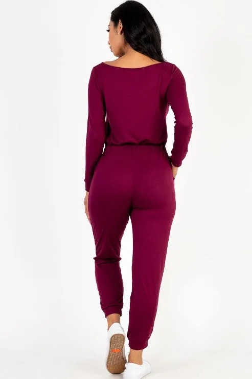 Tie Waist Long Sleeve Jumpsuit