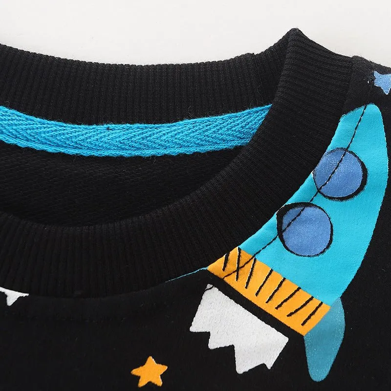 Toddler/Kid Boy's Cartoon Rocket Print Design Sweatshirt