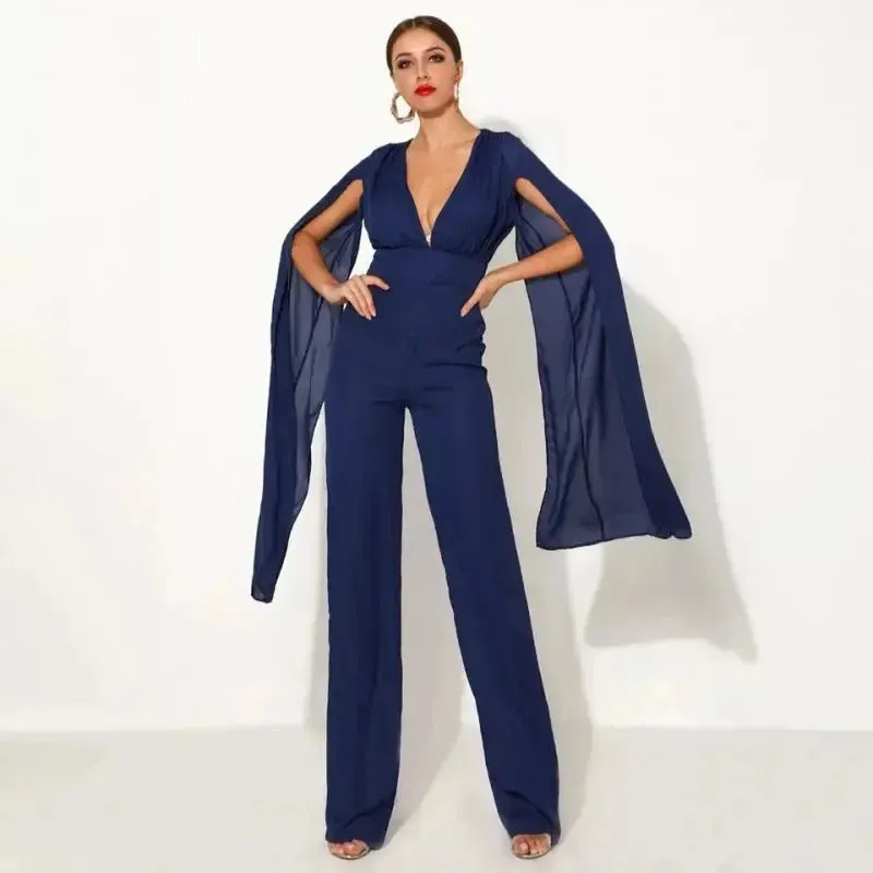 Trendy Chiffon long sleeved jumpsuit
