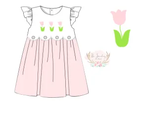 Tulip Embroidered Pink Scallop Dress