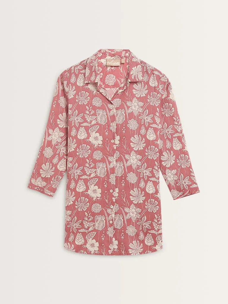 Utsa Light Red Floral Design Straight Tunic