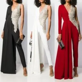 V neck Paneled Sheath Elegant Jumpsuit