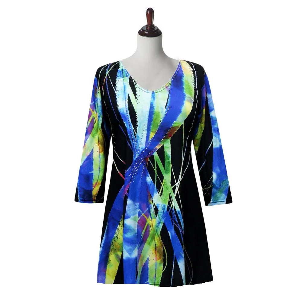 Valentina Signa "Wind Song" Print V-Neck Tunic in Multi/Black - 19796-3