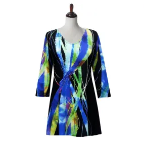 Valentina Signa "Wind Song" Print V-Neck Tunic in Multi/Black - 19796-3