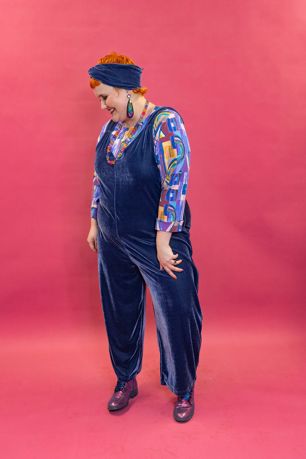 Velvet Dungaree Jumpsuit in Lavender Grey