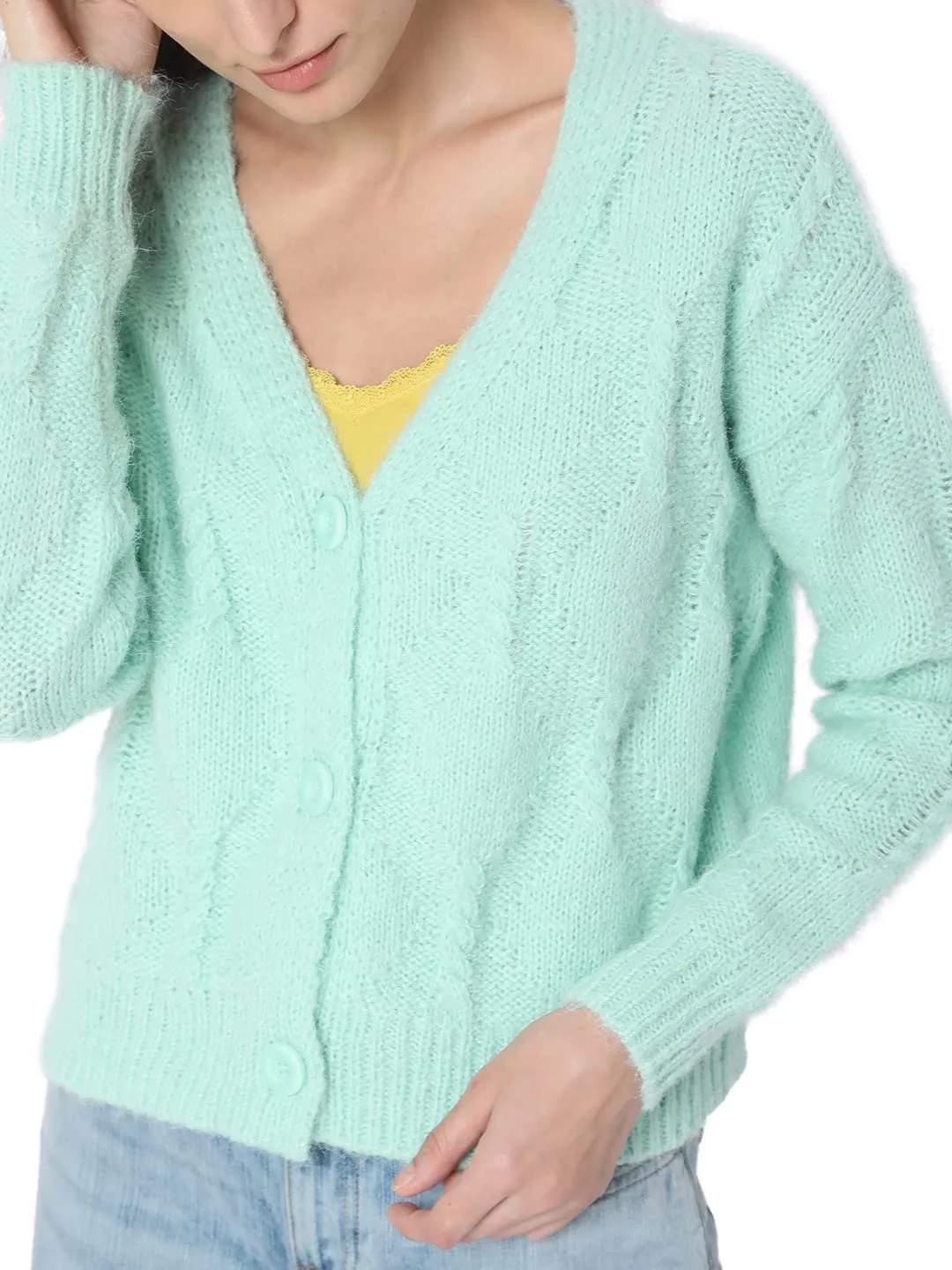 Vero Moda Women's Polyester Casual Sweater (104452502-Mist Green_Mist M)