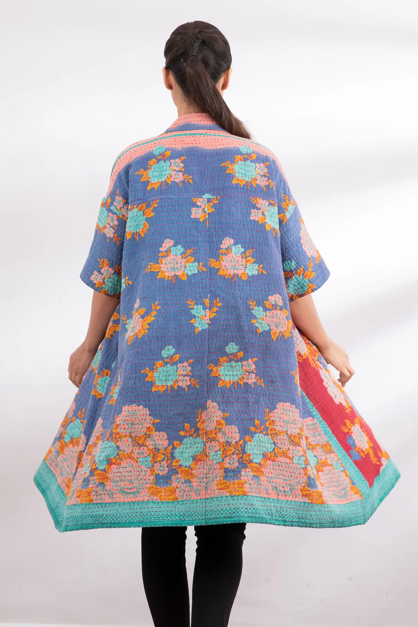 VINTAGE COTTON BBK KANTHA HALF SLV. SHIRT DRESS