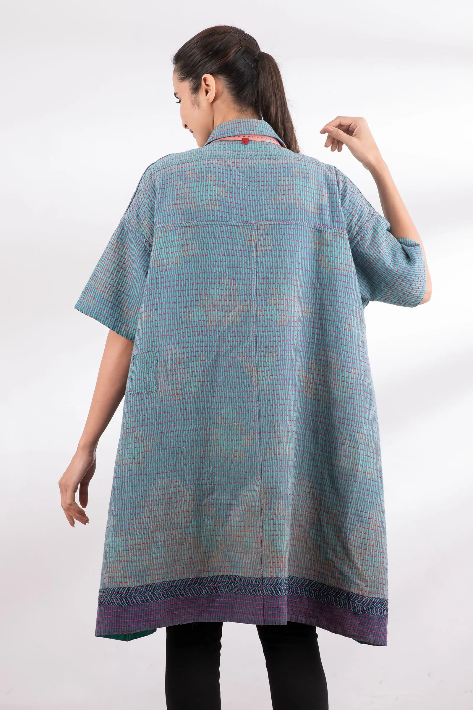 VINTAGE COTTON BBK KANTHA HALF SLV. SHIRT DRESS