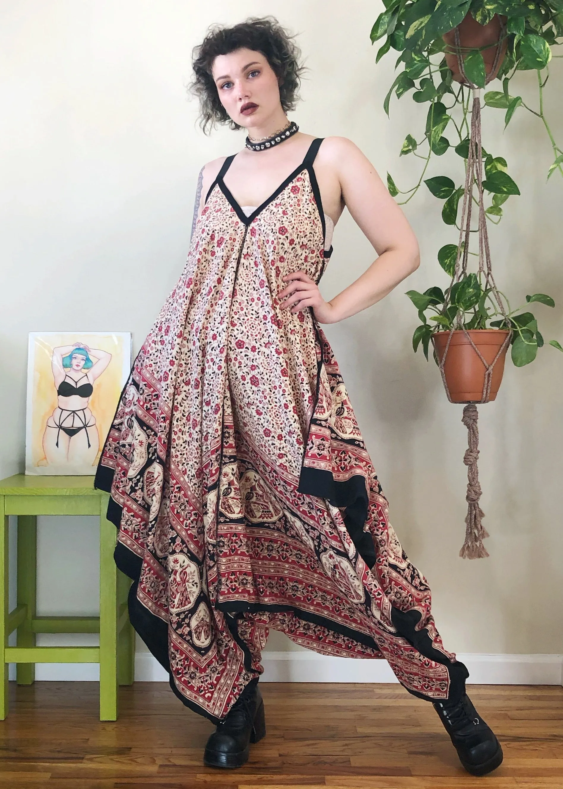 Vintage Floral & Peacock Printed Jumpsuit - XL/2X/3X
