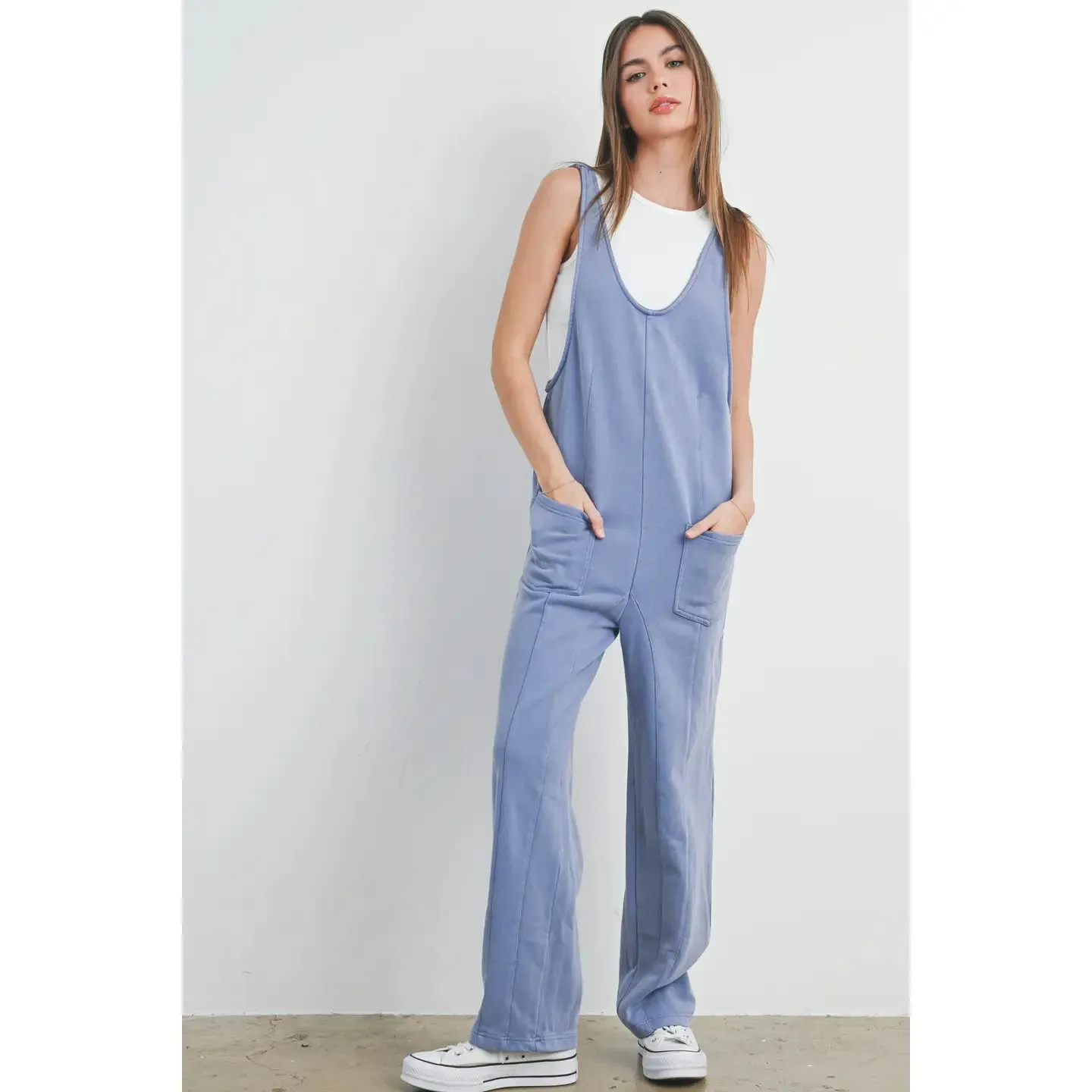 Washed French Terry Sleeveless Jumpsuit
