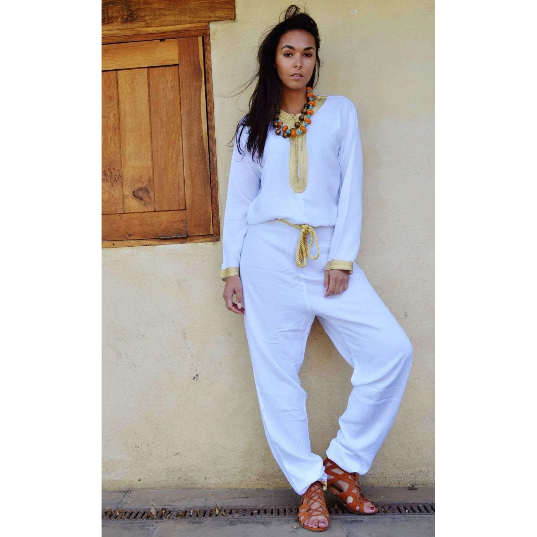 White Kara Jumpsuit-Embroidered Jumpsuit