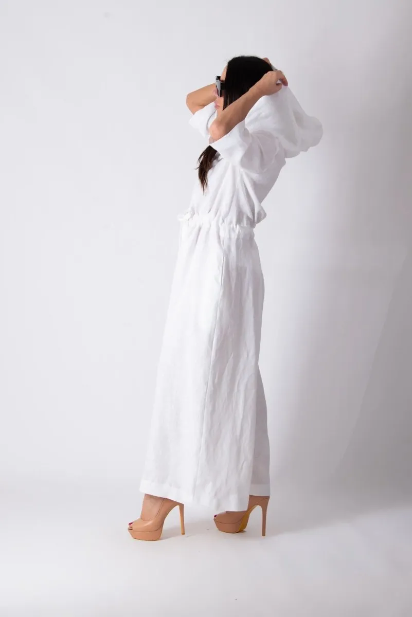 White Linen Hooded Jumpsuit REGINA