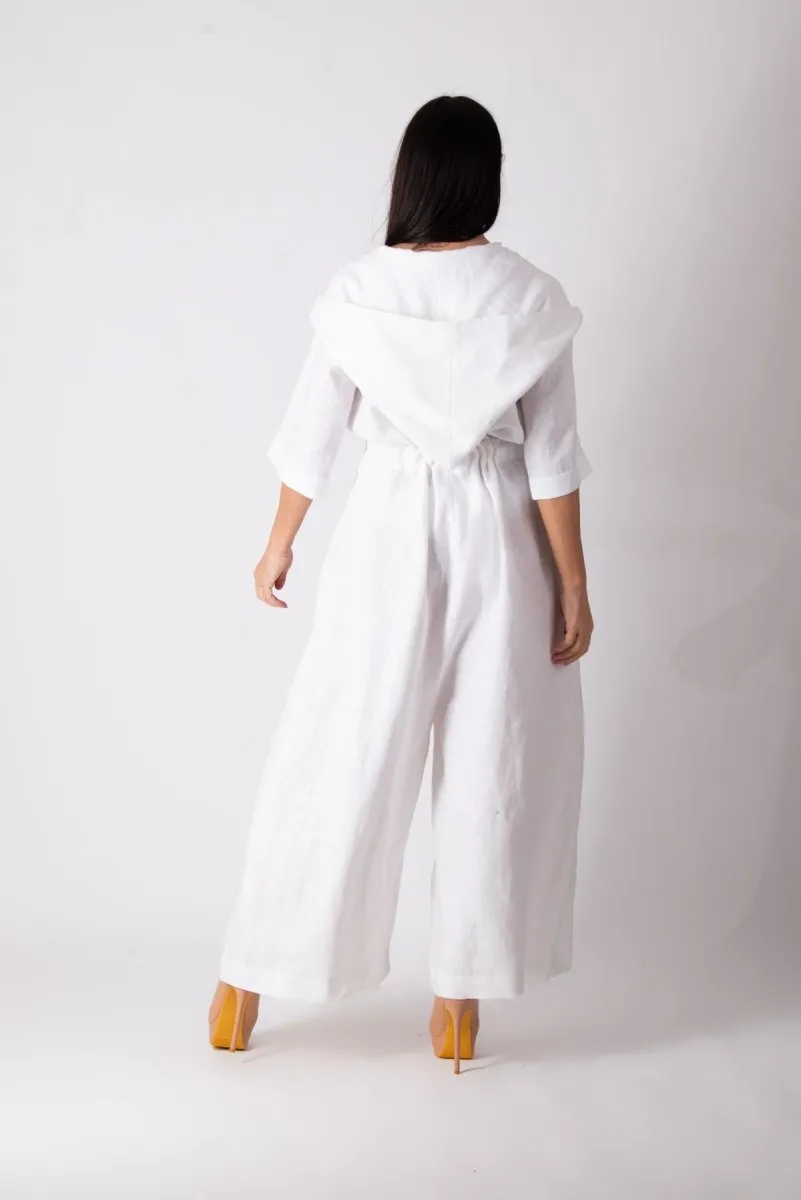 White Linen Hooded Jumpsuit REGINA