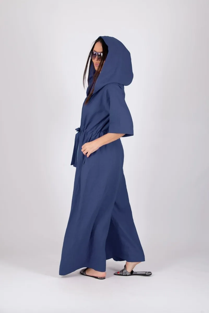 White Linen Hooded Jumpsuit REGINA